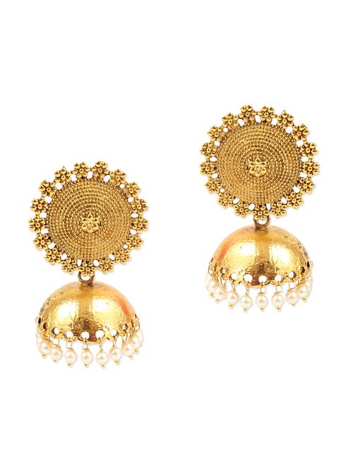 antique golden leaf gold plated jhumki earrings - 11334840 - Very Small Image - 1