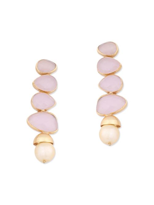 pink and golden brass drop earring - 11342928 - Very Small Image - 1