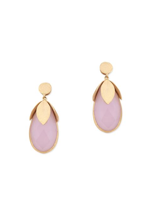 golden and pink brass drop earring - 11342930 - Very Small Image - 1