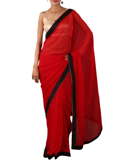 red georgette bordered saree - 1134649 - Very Small Image - 1