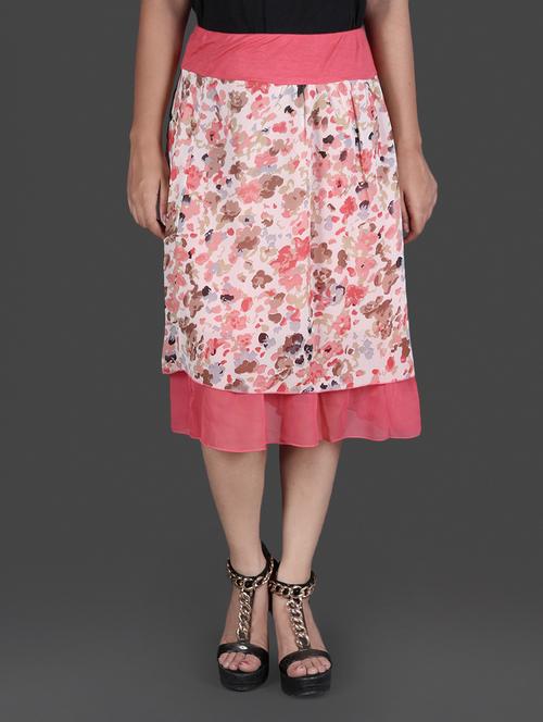 floral pink georgette a-line midi skirt - 1135436 - Very Small Image - 1