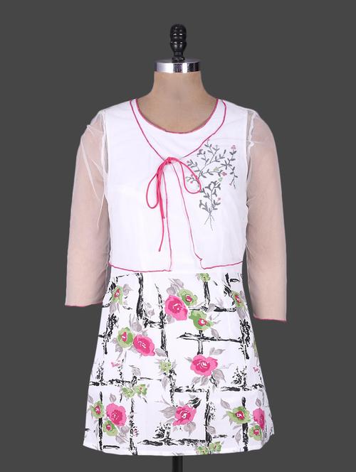 floral white short dress with net shrug - 1135485 - Very Small Image - 1