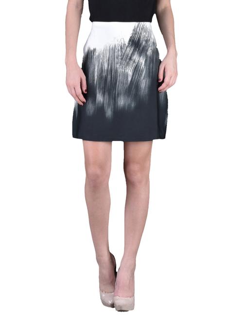 black & white printed poly-crepe skirt - 1135609 - Very Small Image - 1