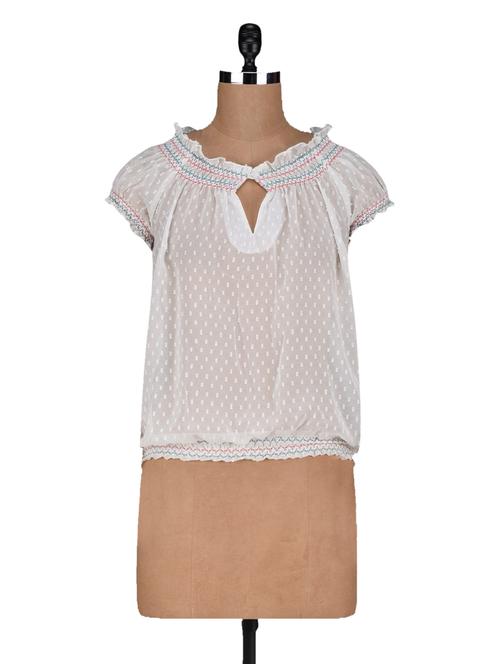short sleeves sheer polygeorgette top - 1135651 - Very Small Image - 1