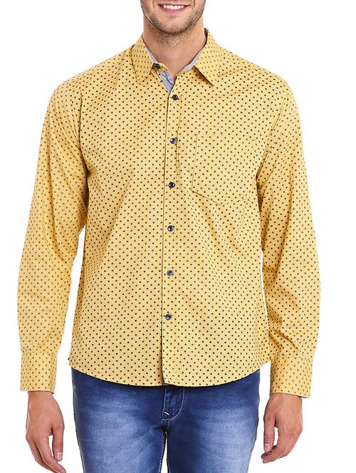 yellow cotton printed casual shirt - 11361351 - Very Small Image - 1