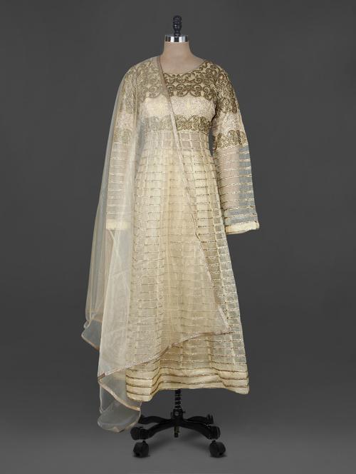 beige embroidered net suit set - 1136495 - Very Small Image - 1