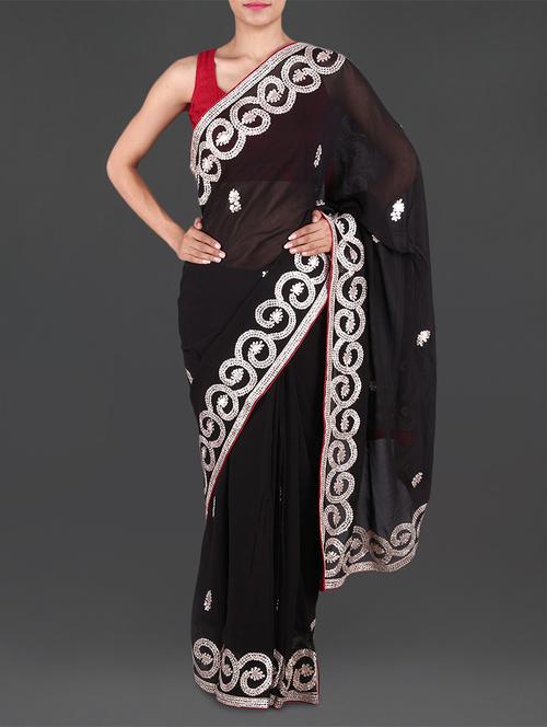 Black scroll pattern border georgette saree - 1136514 - Very Small Image - 1