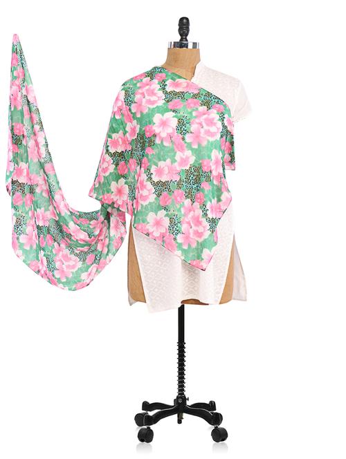 green floral print chiffon dupatta - 1136846 - Very Small Image - 1