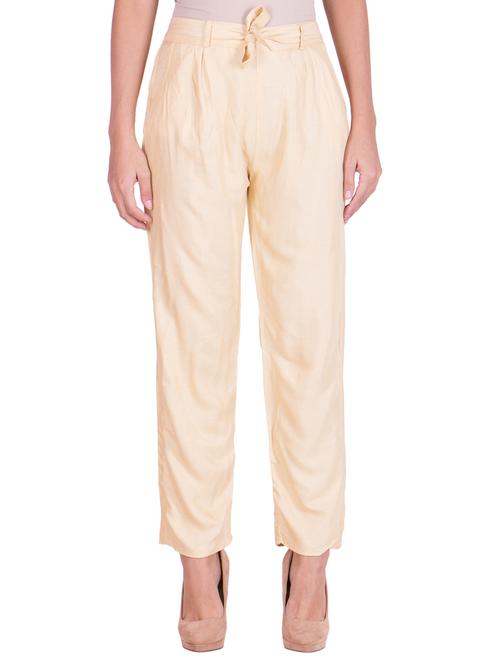 solid beige cotton pleated trouser - 11369134 - Very Small Image - 1