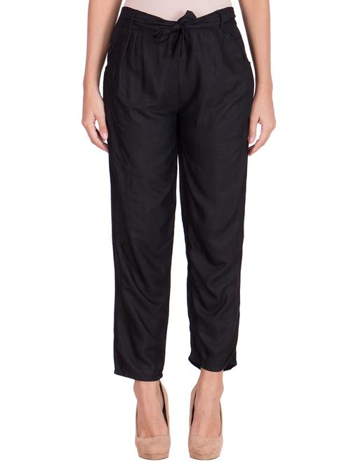 solid black cotton pleated trouser - 11369141 - Very Small Image - 1