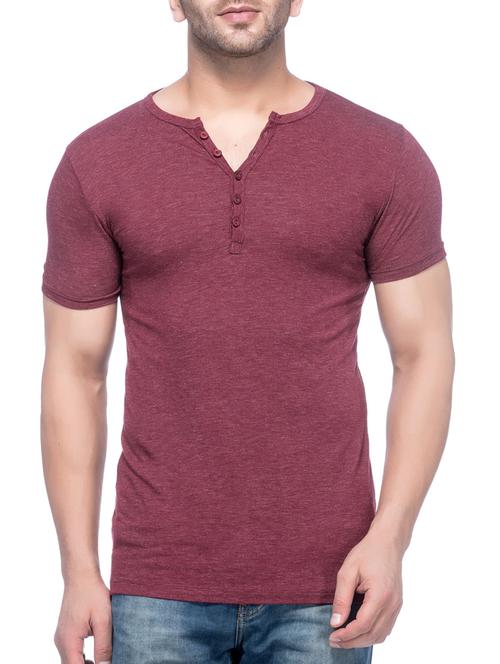 solid maroon cotton henley t-shirt - 11370562 - Very Small Image - 1