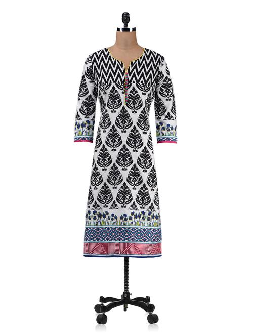Monochrome printed cotton kurta - 1137076 - Very Small Image - 1