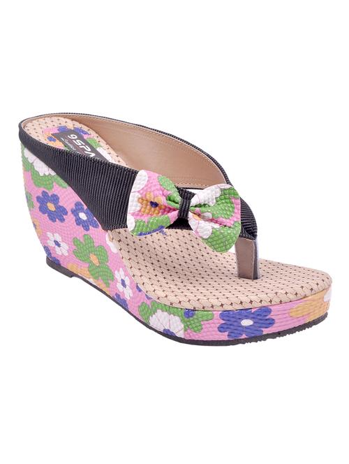 black and pink floral print fabric wedges - 11372258 - Very Small Image - 1