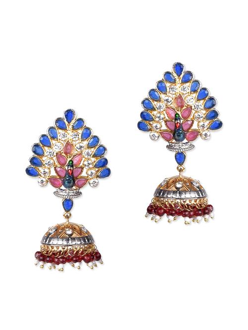 peacock stone studded jhumkis - 1137267 - Very Small Image - 1