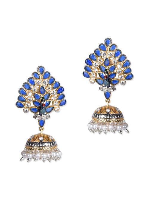 peacock stone studded jhumkis - 1137269 - Very Small Image - 1