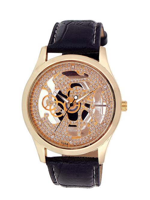 black leather analog wrist watch - 11374457 - Very Small Image - 1
