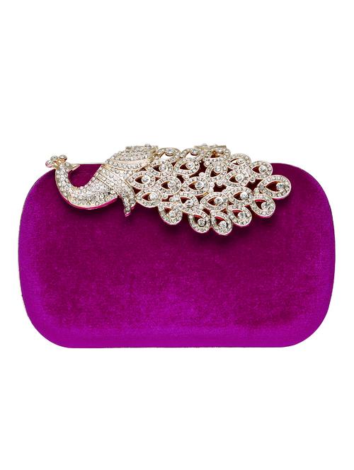 purple color, leatherette box clutch with stone work - 11378866 - Very Small Image - 1