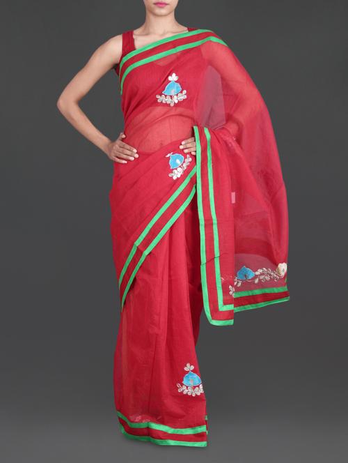 red floral cotton net saree - 1138042 - Very Small Image - 1