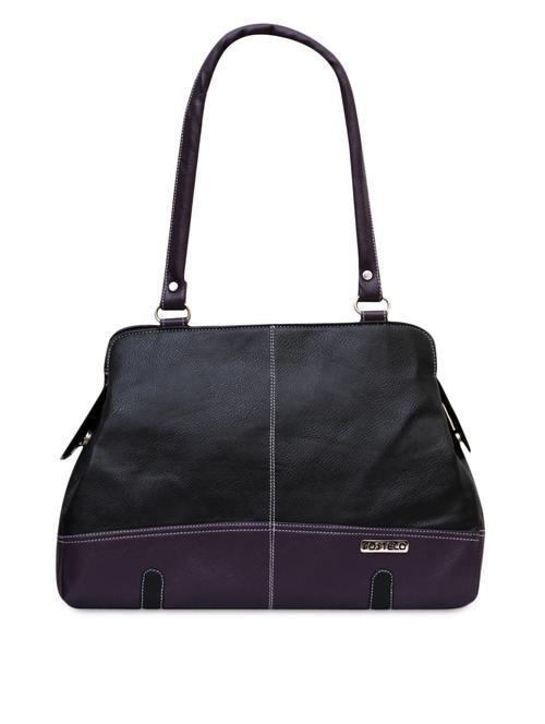black & purple leatherette color block handbag - 1138182 - Very Small Image - 1