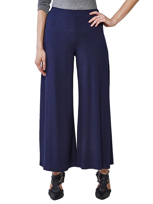 navy blue colour, viscose palazzo - 11385970 - Very Small Image - 1