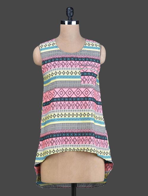 Multicolored Printed High-Low Top - 1138990 - Very Small Image - 1