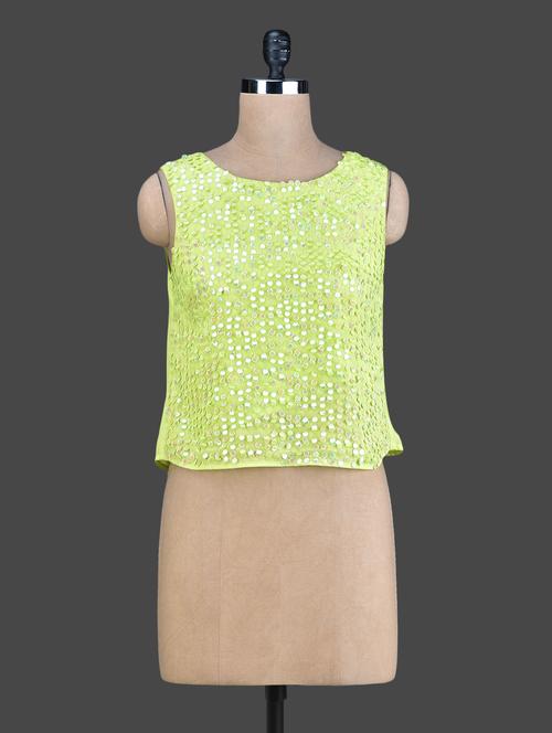 Lime Green Sequined Sleeveless Top - 1138991 - Very Small Image - 1