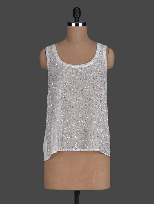 Off White Sheer Sequined Top - 1139000 - Very Small Image - 1