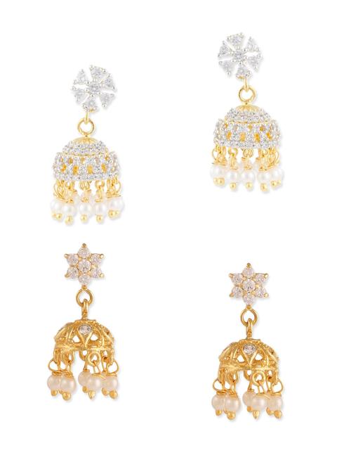 white gold plated jhumka set - 11390996 - Very Small Image - 1
