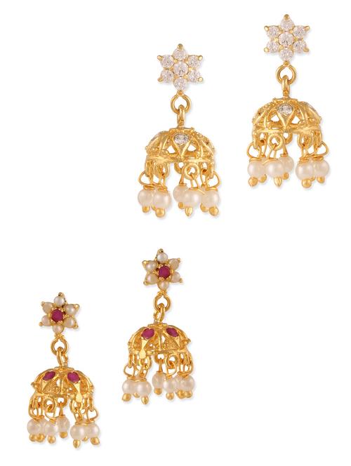 multi colored gold plated jhumka set - 11391007 - Very Small Image - 1