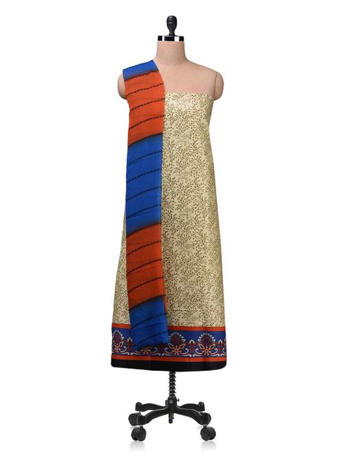 beige printed cotton unstitched suit set - 1139998 - Very Small Image - 1