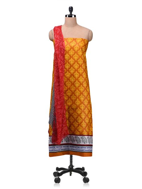 yellow printed cotton unstitched suit set - 1140000 - Very Small Image - 1