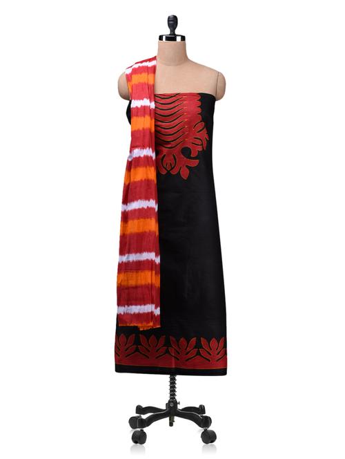 black printed cotton unstitched suit set - 1140023 - Very Small Image - 1