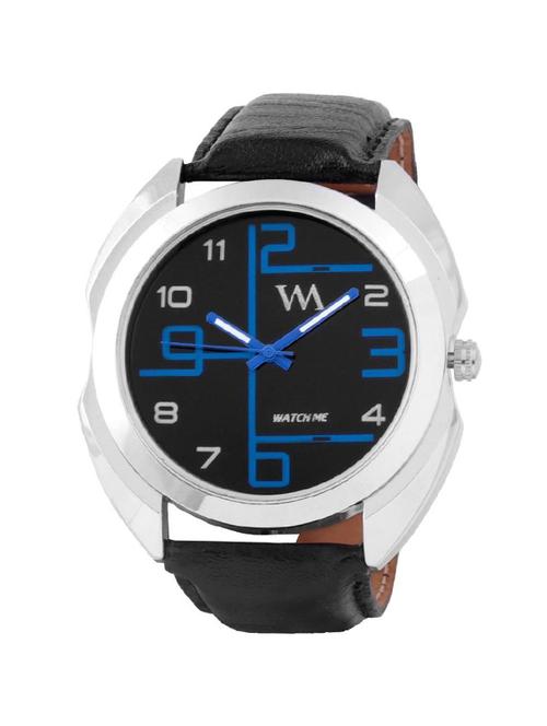 black leatherette men analog watch - 11402255 - Very Small Image - 1