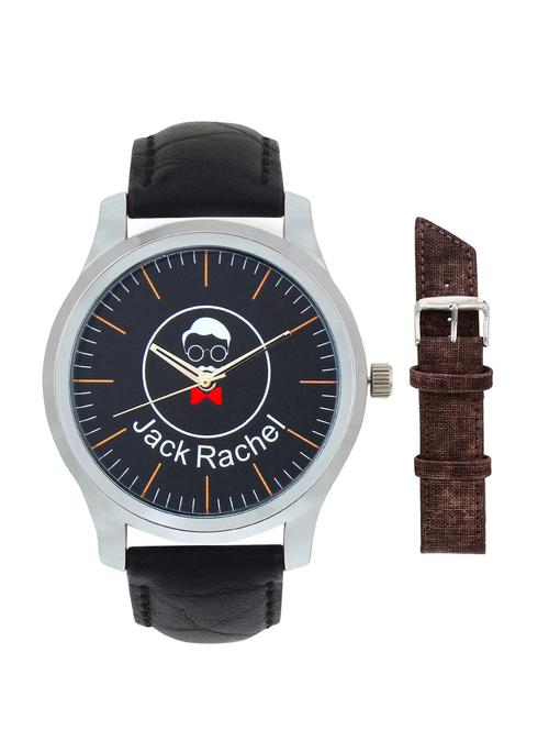 black leatherette analog watch - 11411732 - Very Small Image - 1