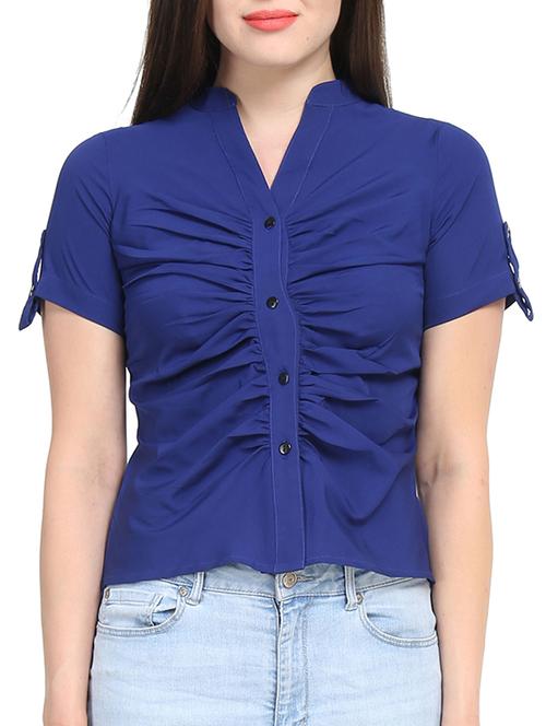 mandarin neck ruched shirt - 11418313 - Very Small Image - 1