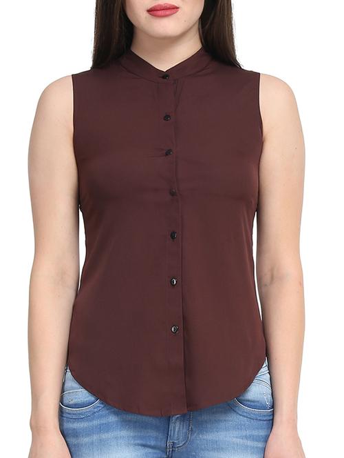 curved hem mandarin neck shirt - 11418317 - Very Small Image - 1