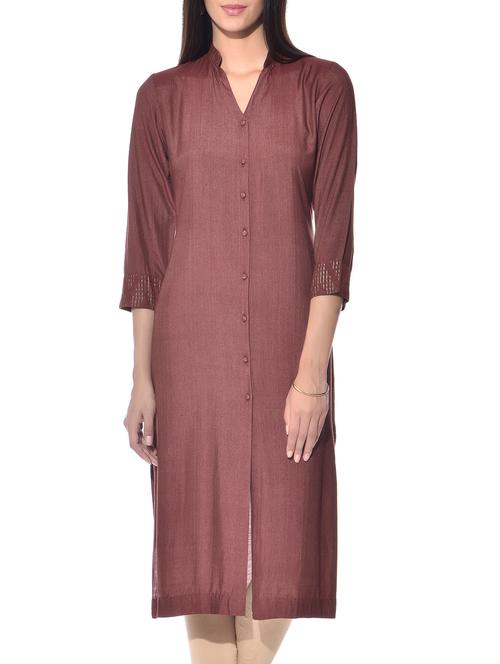 brown tussar cotton kurta - 11422045 - Very Small Image - 1