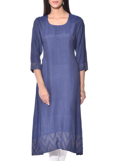 blue hand block print tussar cotton kurta - 11422056 - Very Small Image - 1