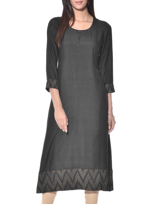 black hand block print tussar cotton kurta - 11422066 - Very Small Image - 1