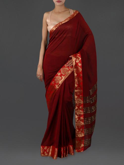 maroon pure cotton saree - 1142826 - Very Small Image - 1