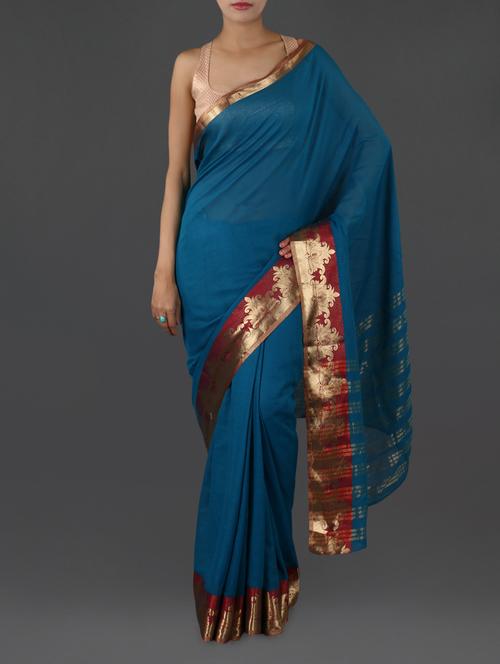 blue pure cotton saree - 1142856 - Very Small Image - 1