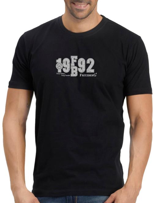 black cotton chest print tshirt - 11429726 - Very Small Image - 1