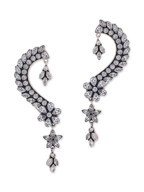 grey colored earrings with embellished stones - 11432222 - Very Small Image - 1