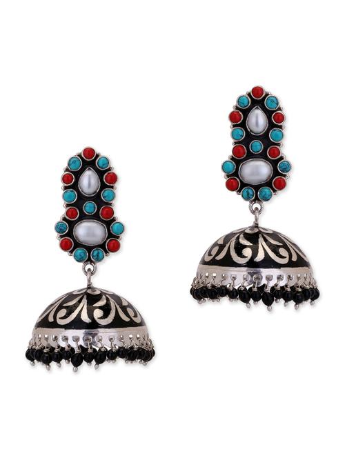 multi colored jhumka with stone work - 11432228 - Very Small Image - 1