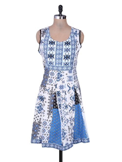 white printed half sleeve cotton kurta - 1143257 - Very Small Image - 1