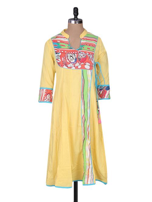 yellow color, cotton angrakha kurta - 1143381 - Very Small Image - 1
