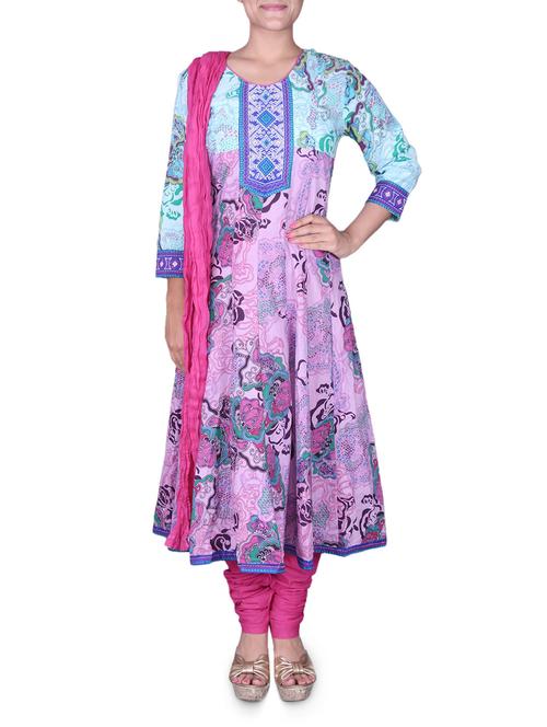 mauve and pink printed cotton suit set - 1143520 - Very Small Image - 1