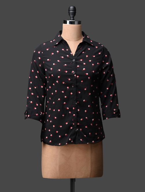 Black Printed Crepe Shirt - 1143564 - Very Small Image - 1