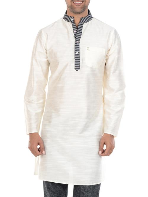 neutral silk blend kurta - 11438348 - Very Small Image - 1