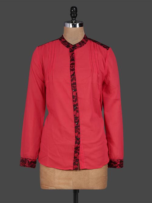 red back lace yoke shirt - 1144882 - Very Small Image - 1